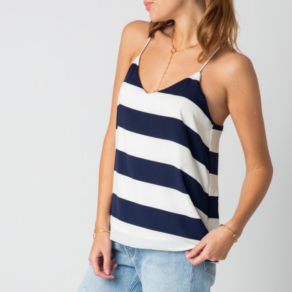 Navy/White Wide Striped Nautical Spaghetti Tank